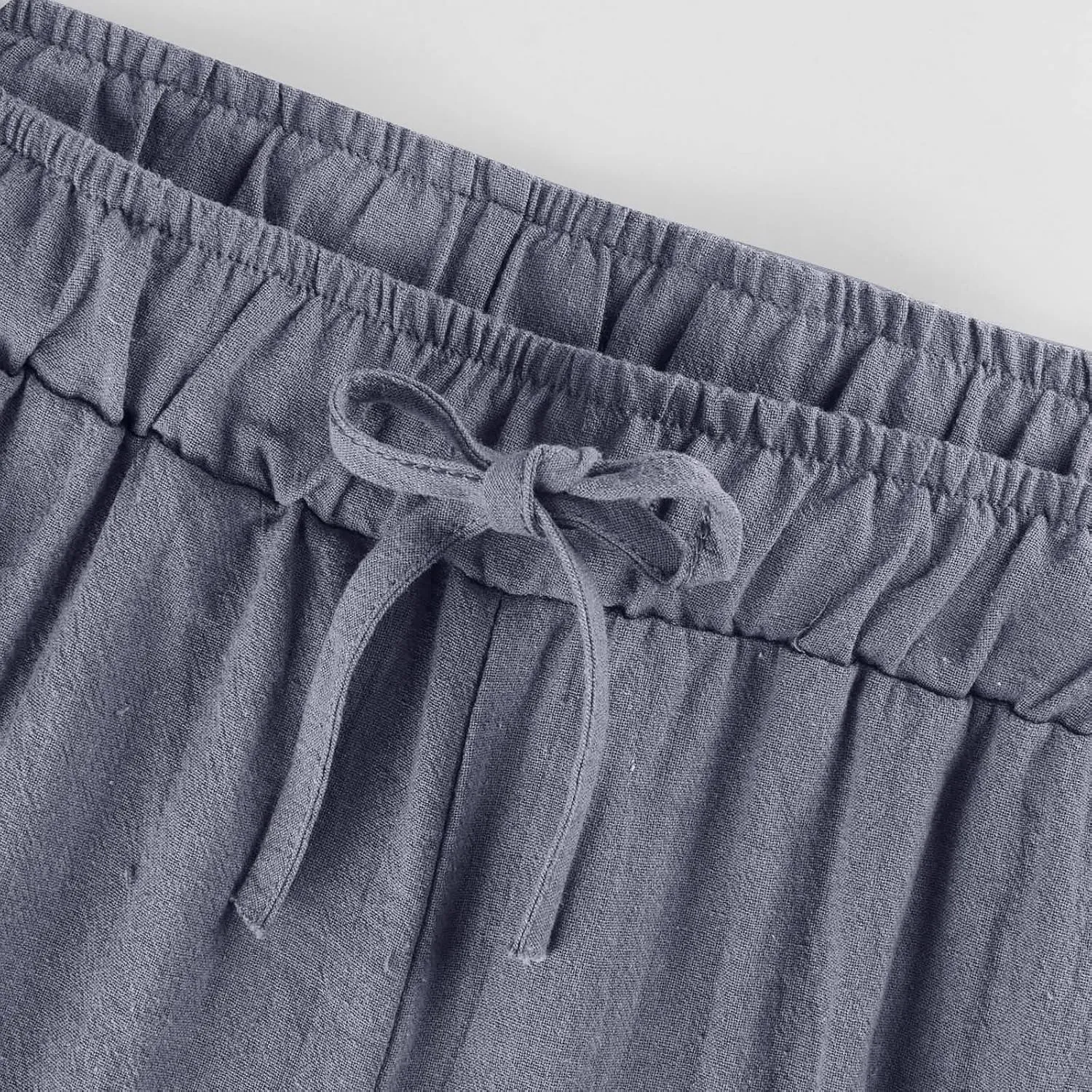 Linen Pants Women Casual Summer Drawstring Waist Wide Leg Pants with Pockets Baggy Lightweight Beach Trousers