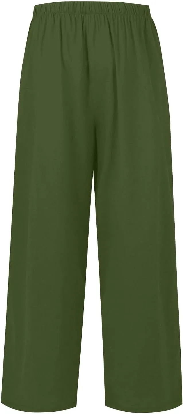 Linen Pants Women Summer Beach Outfits 2025 Solid High Waist Pants with Pockets Lightweight Beach Trousers Casual Sweatpants