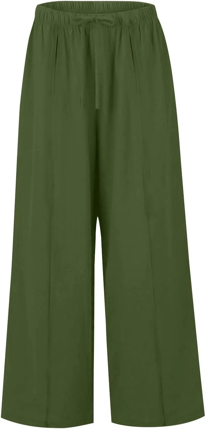 Linen Pants Women Summer Beach Outfits 2025 Solid High Waist Pants with Pockets Lightweight Beach Trousers Casual Sweatpants