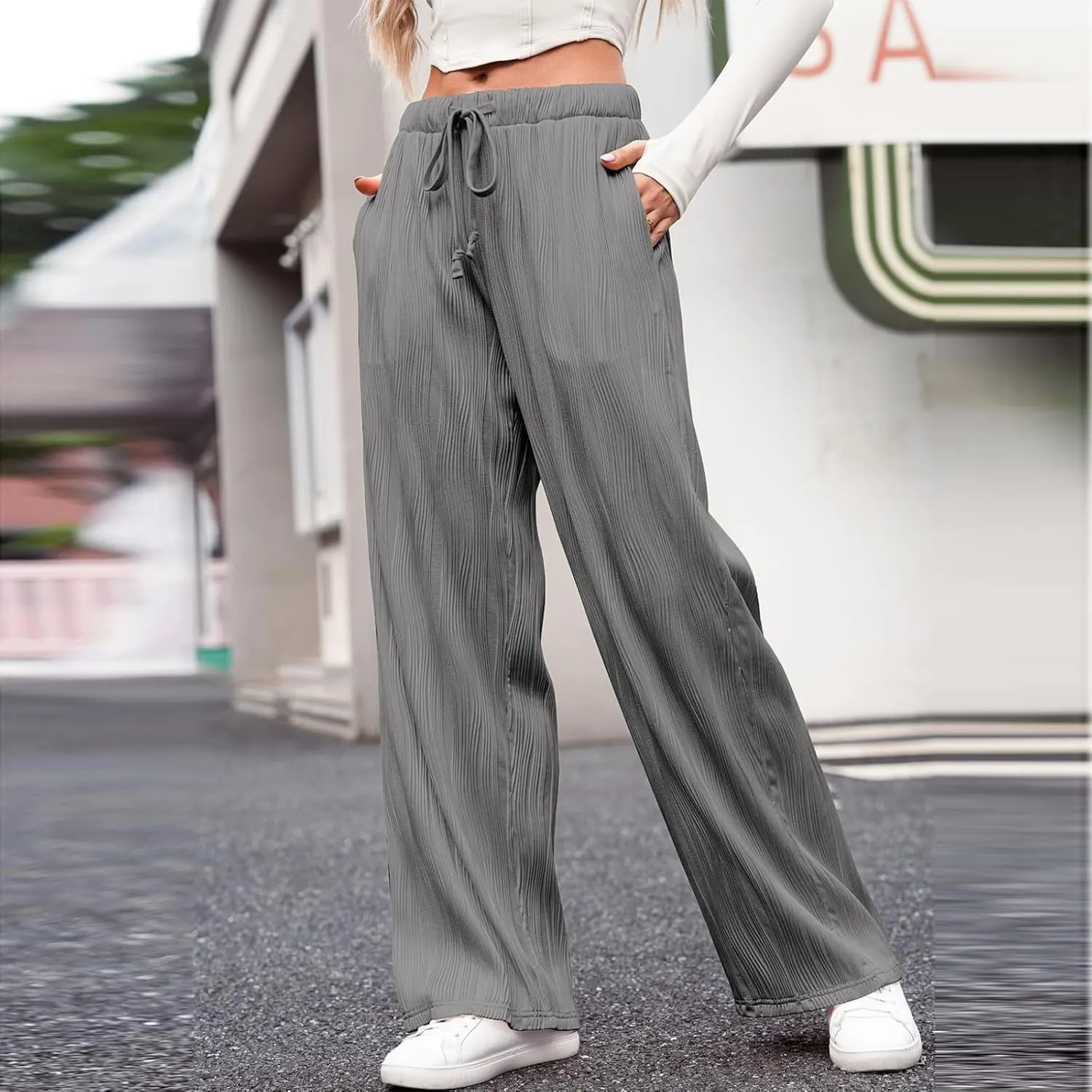 Linen Pants Women Summer Boho Wide Leg High Waist Casual Lounge Slacks 2025 Beach Travel Vacation Outfits