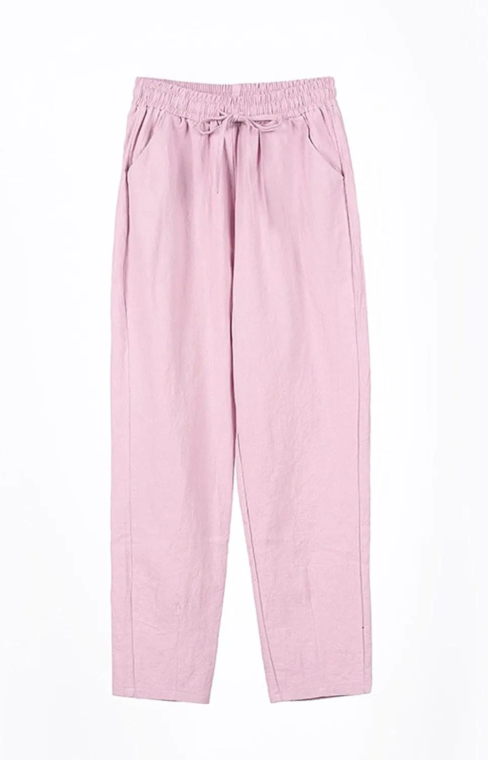 Linen Pants Women Summer Casual High Waisted Straight Leg Beach Pants Drawstring Pants Trousers with Pockets