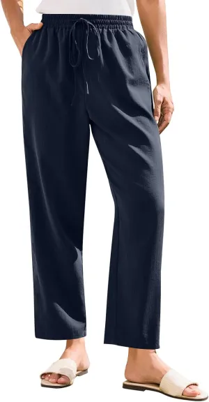 Linen Pants Women Trendy 2025 Casual Summer High Waisted Drawstring Lounge Trousers Straight Leg Pant with Pockets