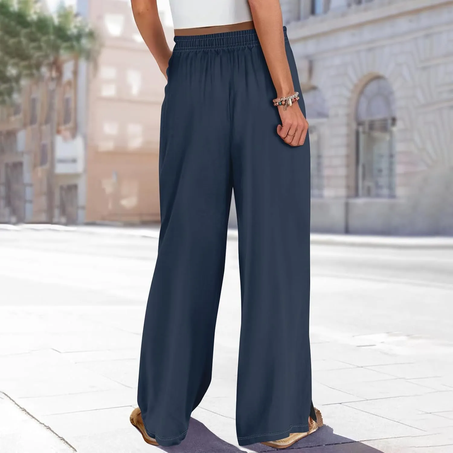 Linen Pants Women Wide Leg Summer High Waist Flowy Casual Trousers Loose Lounge Beach Travel Vacation 2025
