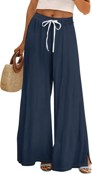 Linen Pants Women Wide Leg Summer High Waist Flowy Casual Trousers Loose Lounge Beach Travel Vacation 2025