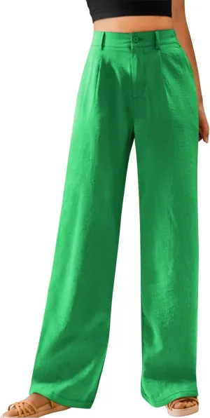Linen Wide Leg Pants for Women High Waisted Palazzo Casual Lounge Beach Trousers Casual Elastic Waist Solid Jogger