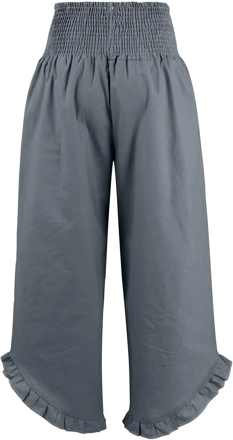 Linen Wide Leg Pants for Women Stretch Smocked High Waisted Ruffle Hem Palazzo Trousers Summer Casual Loose Beach Pants