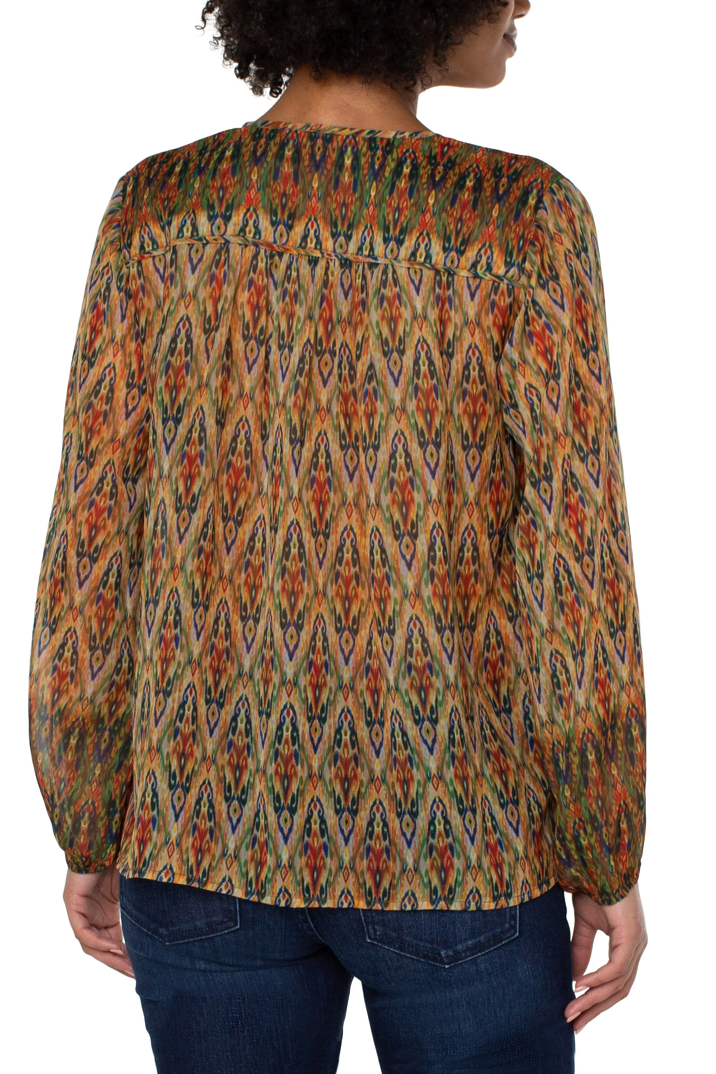 Liverpool Long Sleeve Double Layer Tie Front Woven Blouse