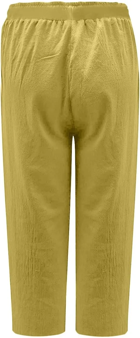 Lmdudan 2025 Women Plus Size Wide Leg Pants Summer Stretchy Drawstring Waist Workout Pants Casual Trousers Pants with Pockets