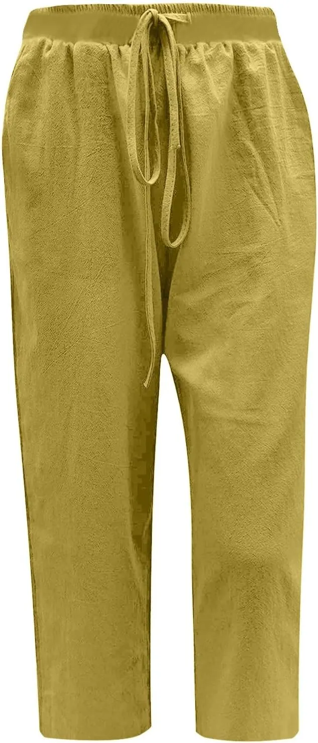 Lmdudan 2025 Women Plus Size Wide Leg Pants Summer Stretchy Drawstring Waist Workout Pants Casual Trousers Pants with Pockets