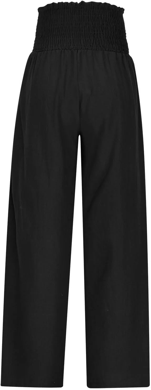 Lmdudan Tummy Control Cotton Linen Pants for Women High Waisted Lounge Pants Casual Wide Leg Trouser Sweatpants with Pockets