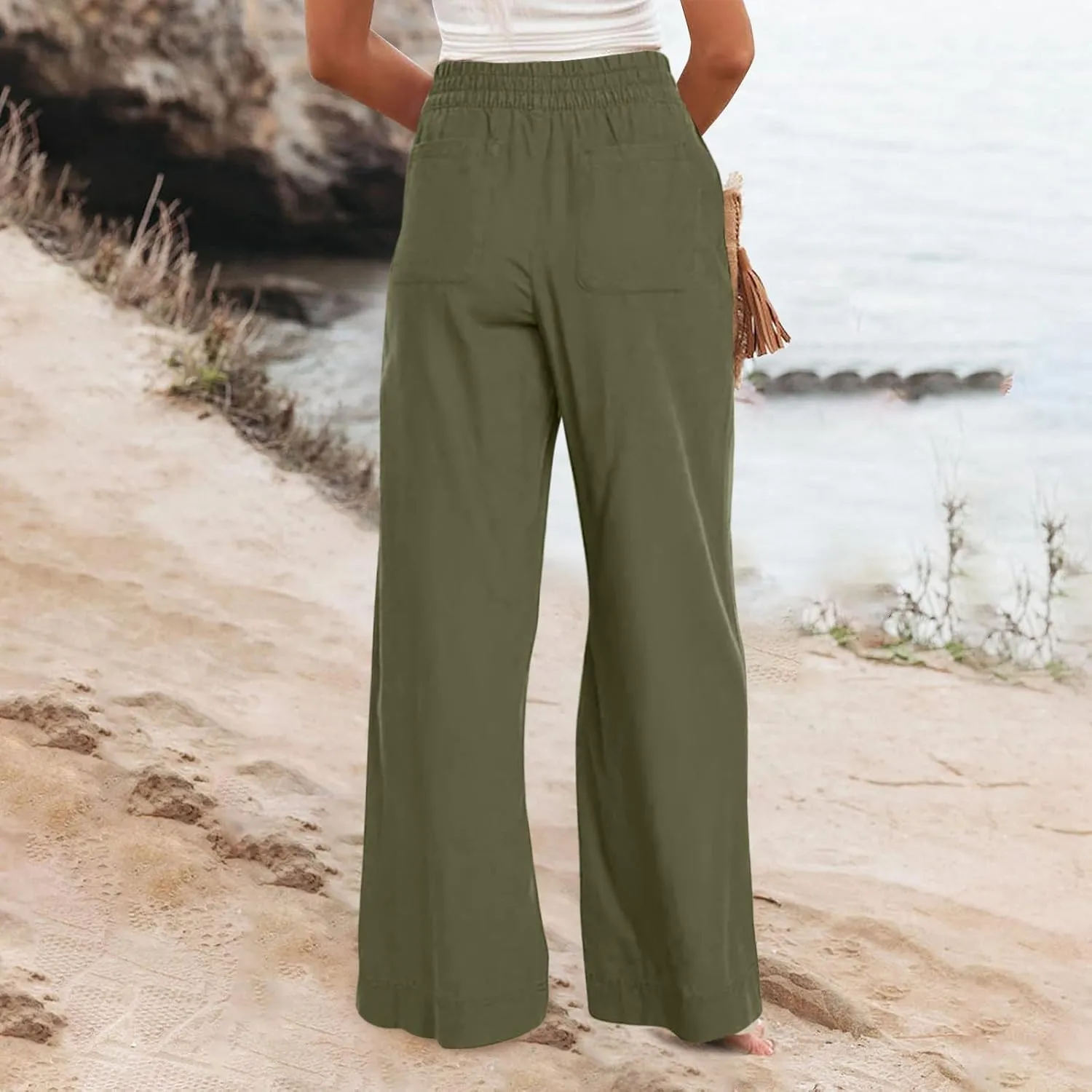 Long Palazzo Pants for Women Outfits 2025 Flowy Pants with Pockets High Waist Slim Lightweight Solid Straight Leg Sweatpants