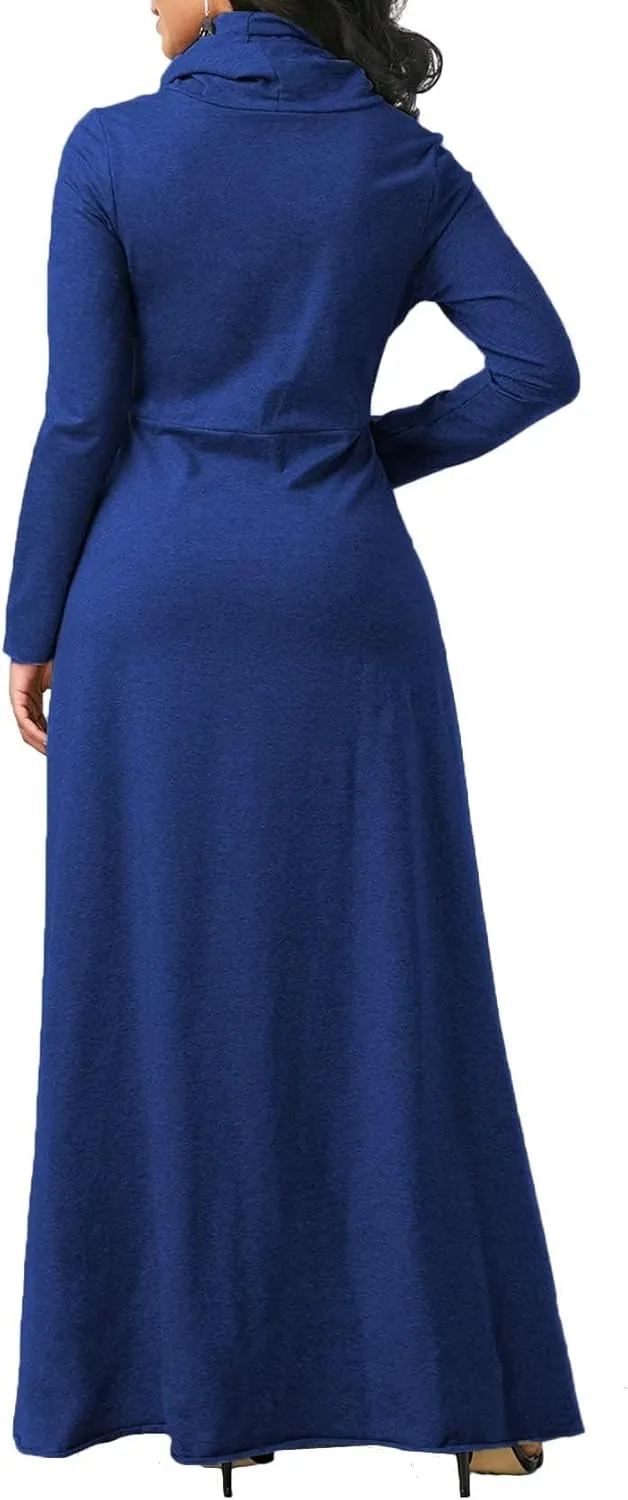 Long Sleeve Hooded Loose Maxi Dress for Women Turtleneck Solid Color Pullover Hoodie Dresses