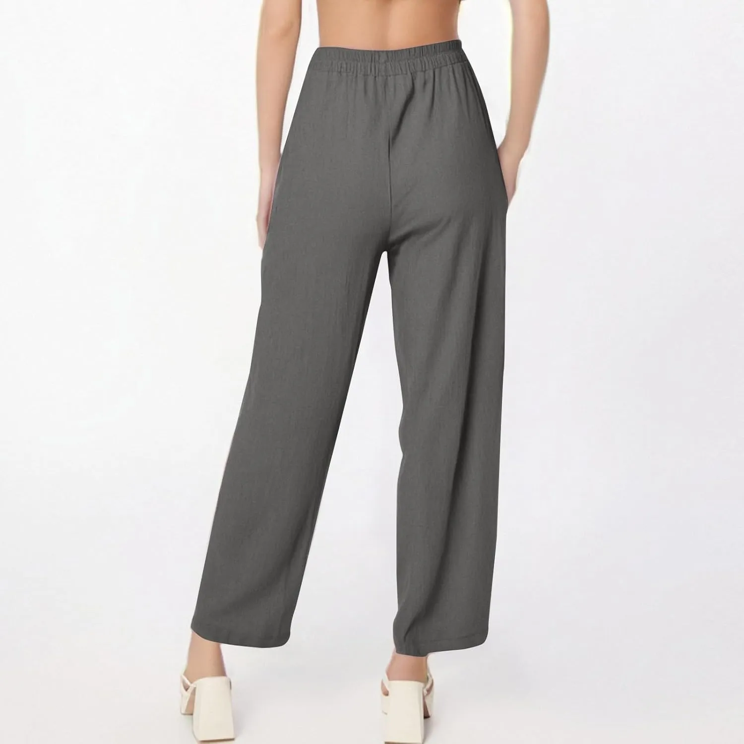 Loose Linen Pants for Women Summer High Waisted Wide Legged Pants Palazzo Pant Travel Trouser Pant with Pockets