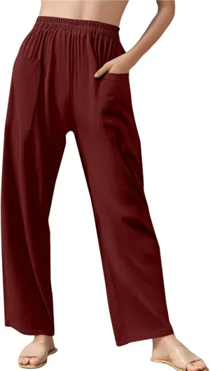 Loose Linen Pants for Women Summer High Waisted Wide Legged Pants Palazzo Pant Travel Trouser Pant with Pockets