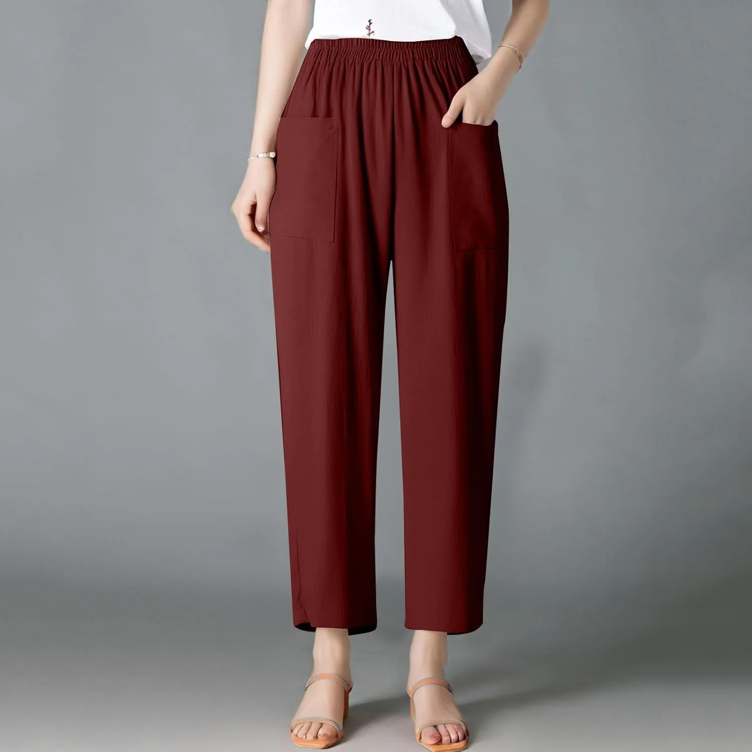 Loose Linen Pants for Women Summer High Waisted Wide Legged Pants Palazzo Pant Travel Trouser Pant with Pockets
