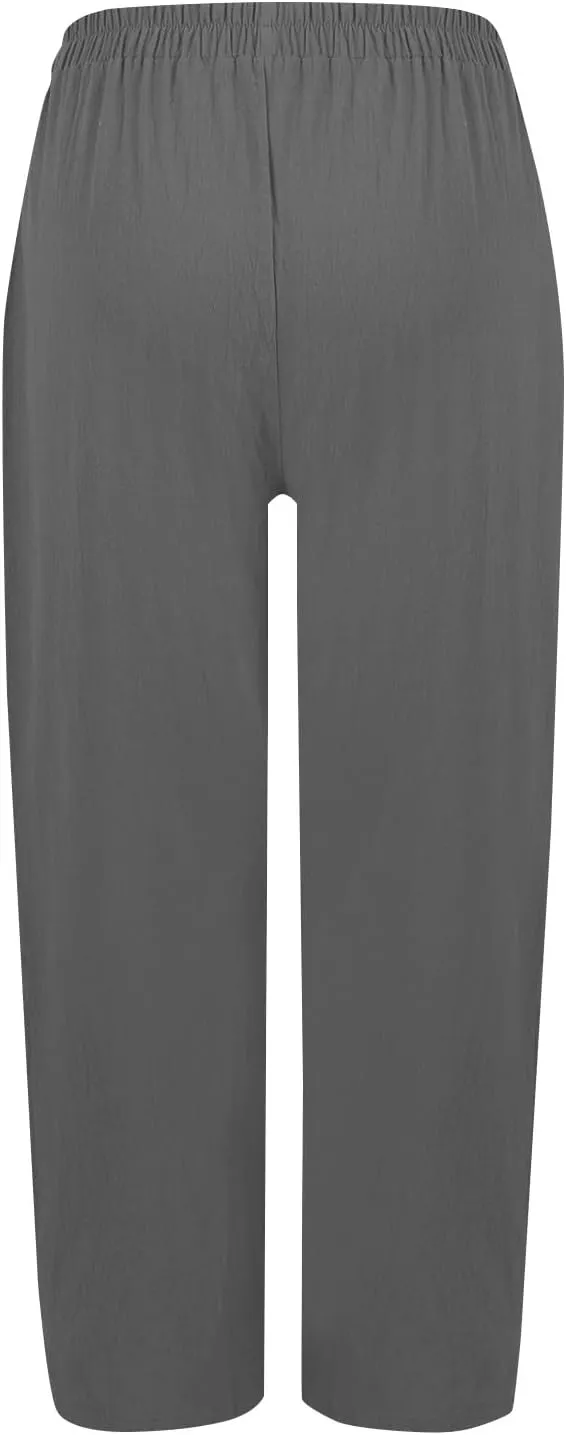 Loose Linen Pants for Women Summer High Waisted Wide Legged Pants Palazzo Pant Travel Trouser Pant with Pockets