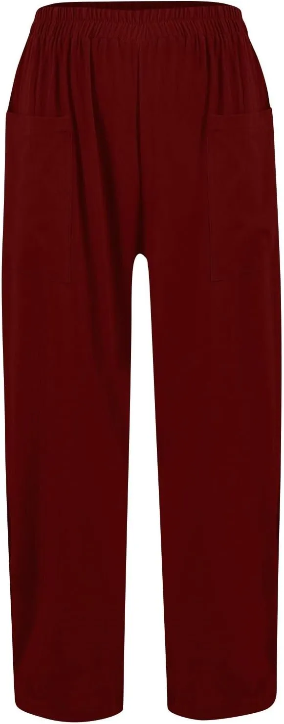 Loose Linen Pants for Women Summer High Waisted Wide Legged Pants Palazzo Pant Travel Trouser Pant with Pockets