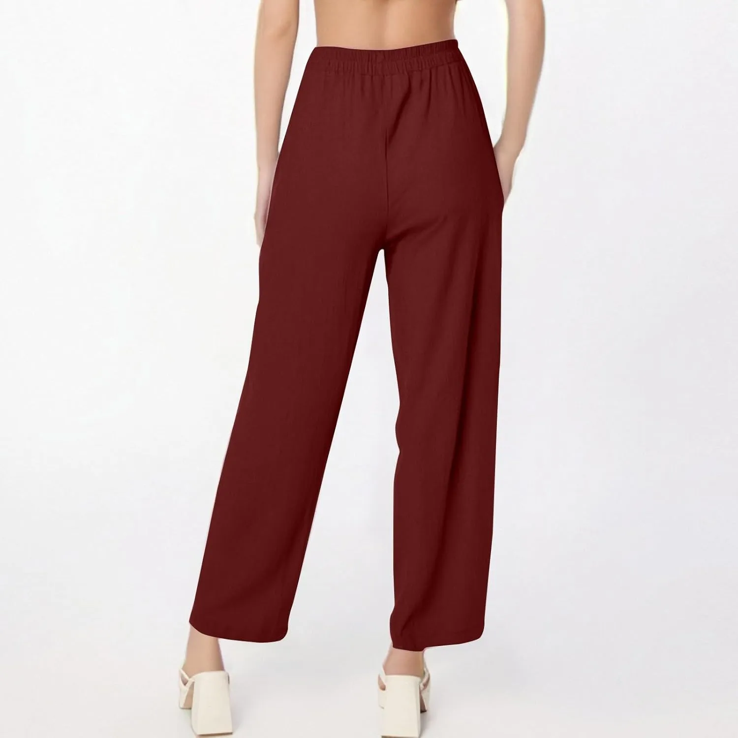 Loose Linen Pants for Women Summer High Waisted Wide Legged Pants Palazzo Pant Travel Trouser Pant with Pockets