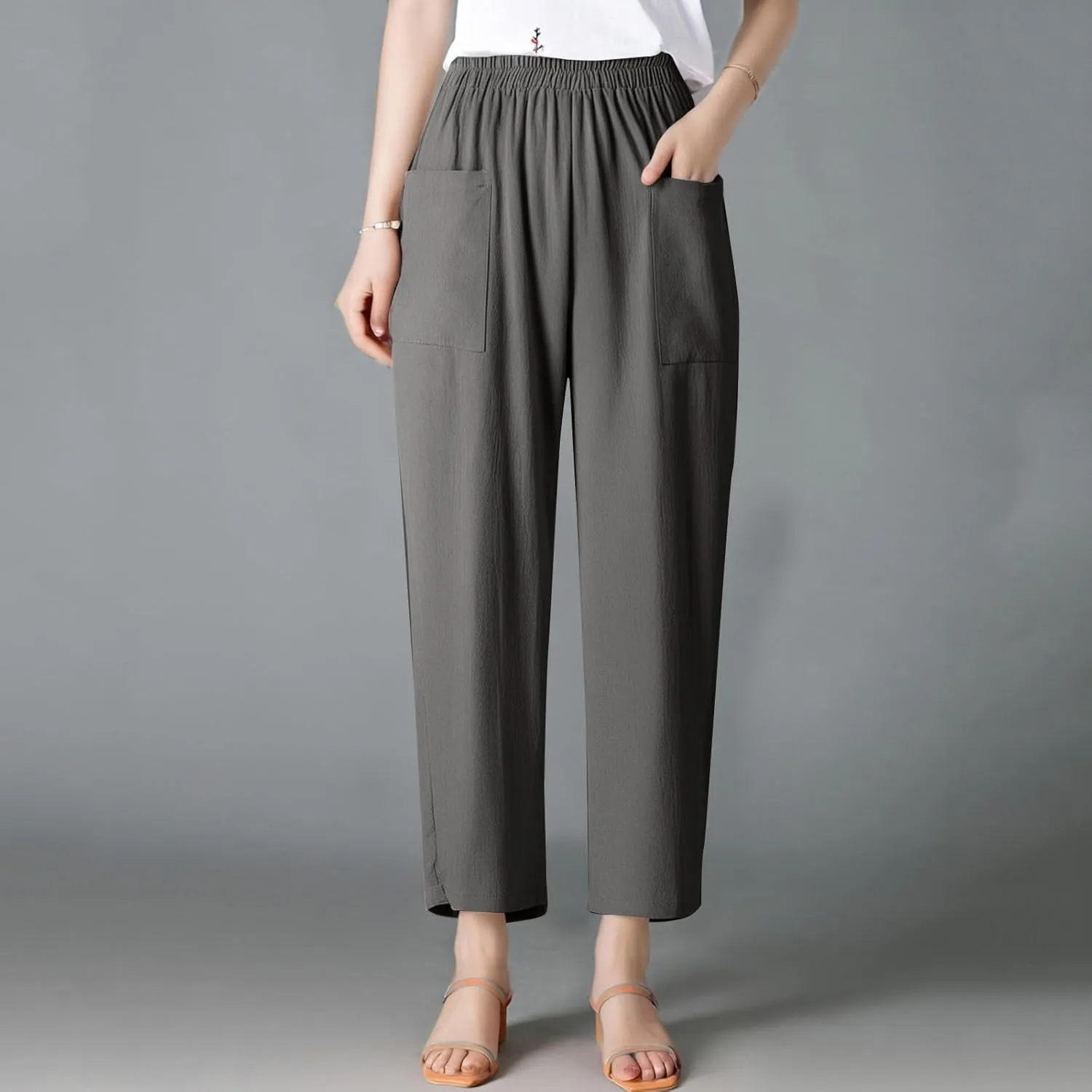Loose Linen Pants for Women Summer High Waisted Wide Legged Pants Palazzo Pant Travel Trouser Pant with Pockets