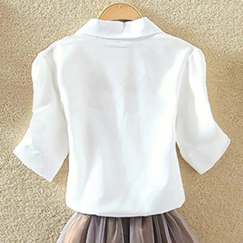 Loose Short Sleeve Casual Shirt White Blouse