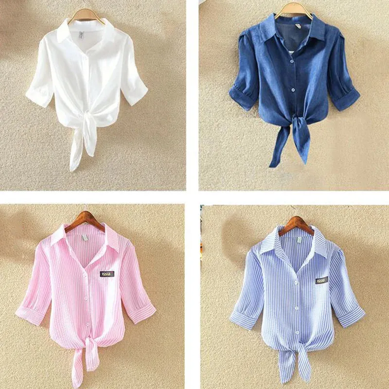 Loose Short Sleeve Casual Shirt White Blouse