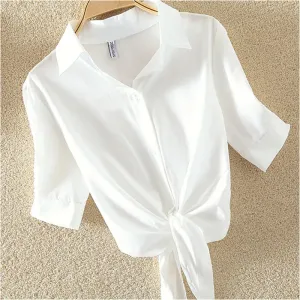 Loose Short Sleeve Casual Shirt White Blouse