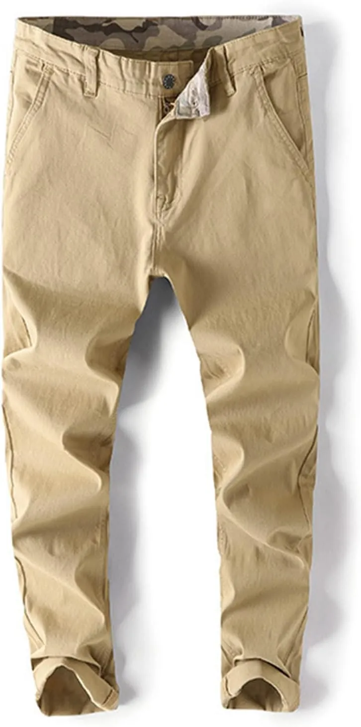 Lu's Chic Men's Chino Pants Cotton Lightweight Stretch Cuffed Slim Fit Tapered Fitted Trousers Casual Pants Streetwear
