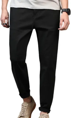 Lu's Chic Men's Chino Pants Cotton Lightweight Stretch Cuffed Slim Fit Tapered Fitted Trousers Casual Pants Streetwear