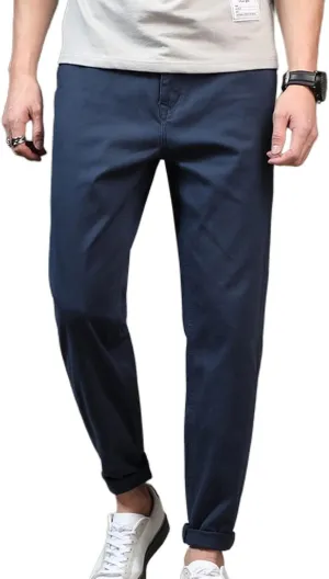 Lu's Chic Men's Chino Pants Cotton Lightweight Stretch Cuffed Slim Fit Tapered Fitted Trousers Casual Pants Streetwear