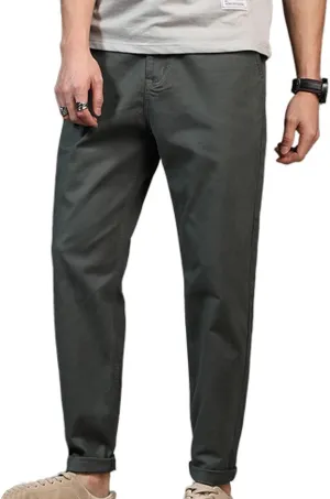 Lu's Chic Men's Chino Pants Cotton Lightweight Stretch Cuffed Slim Fit Tapered Fitted Trousers Casual Pants Streetwear
