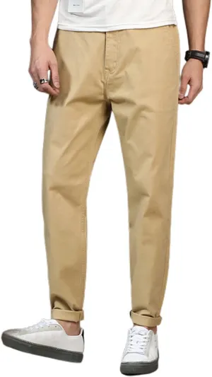 Lu's Chic Men's Chino Pants Cotton Lightweight Stretch Cuffed Slim Fit Tapered Fitted Trousers Casual Pants Streetwear