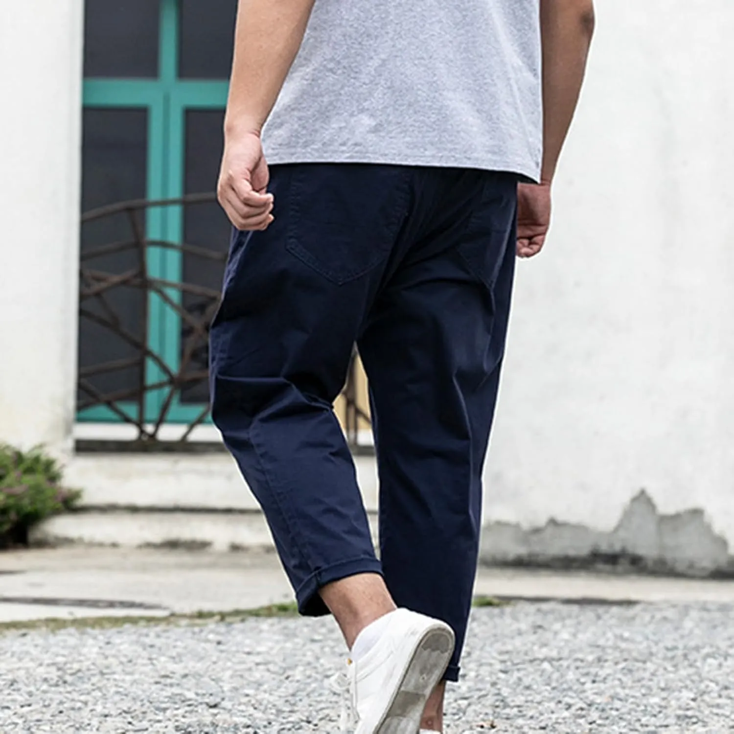Lu's Chic Men's Tapered Chino Pants Cotton Slim Fit Ankle Length Slacks Casual Dress Pants Comfy Harem Capri Trousers