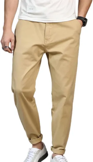 Lu's Chic Men's Tapered Chino Pants Cotton Slim Fit Ankle Length Slacks Casual Dress Pants Comfy Harem Capri Trousers