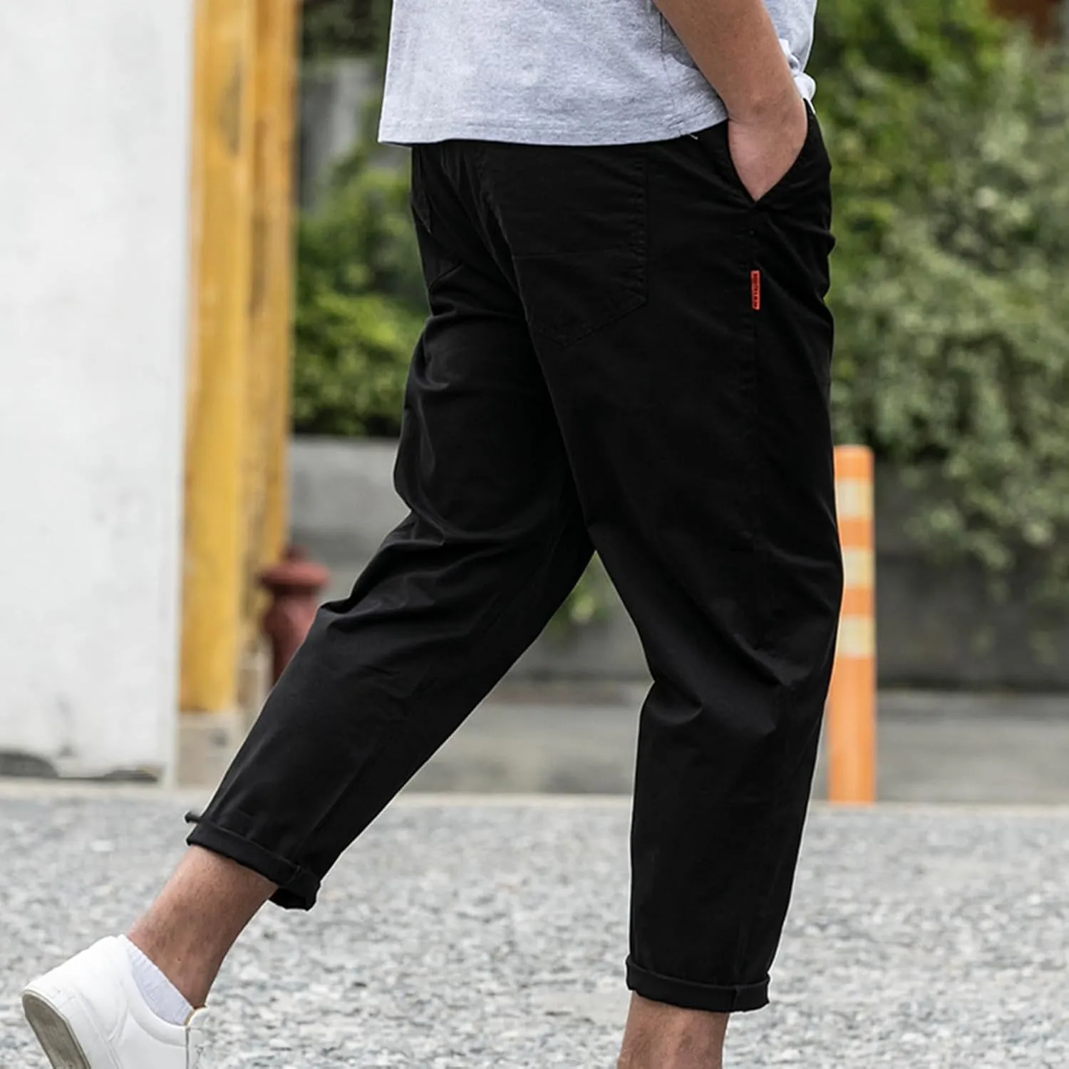 Lu's Chic Men's Tapered Chino Pants Cotton Slim Fit Ankle Length Slacks Casual Dress Pants Comfy Harem Capri Trousers