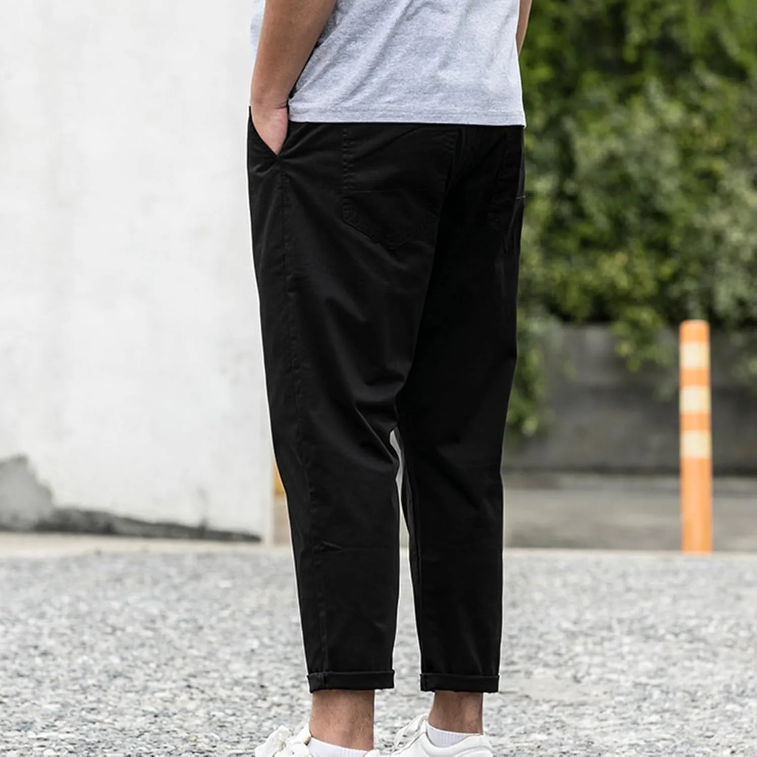 Lu's Chic Men's Tapered Chino Pants Cotton Slim Fit Ankle Length Slacks Casual Dress Pants Comfy Harem Capri Trousers
