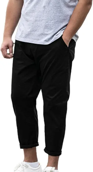 Lu's Chic Men's Tapered Chino Pants Cotton Slim Fit Ankle Length Slacks Casual Dress Pants Comfy Harem Capri Trousers