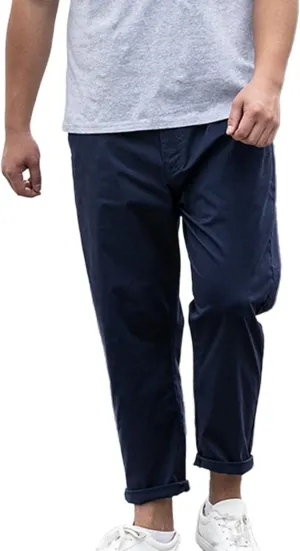 Lu's Chic Men's Tapered Chino Pants Cotton Slim Fit Ankle Length Slacks Casual Dress Pants Comfy Harem Capri Trousers