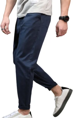Lu's Chic Men's Tapered Chino Pants Cotton Slim Fit Ankle Length Slacks Casual Dress Pants Comfy Harem Capri Trousers