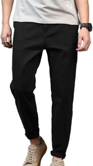 Lu's Chic Men's Tapered Chino Pants Cotton Slim Fit Ankle Length Slacks Casual Dress Pants Comfy Harem Capri Trousers