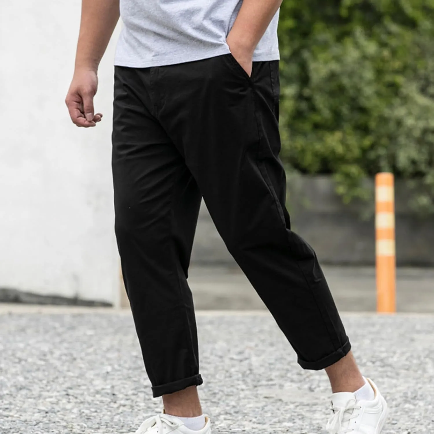 Lu's Chic Men's Tapered Chino Pants Cotton Slim Fit Ankle Length Slacks Casual Dress Pants Comfy Harem Capri Trousers