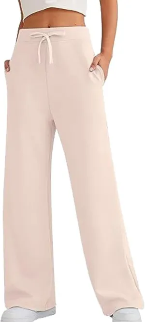 Lu's Chic Women's High Waisted Pants Wide Leg Long Lounge Palazzo Soft Elastic Waist Trousers with Pocket