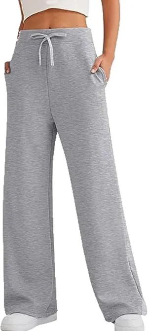 Lu's Chic Women's High Waisted Pants Wide Leg Long Lounge Palazzo Soft Elastic Waist Trousers with Pocket