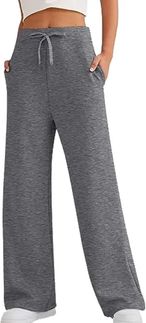 Lu's Chic Women's High Waisted Pants Wide Leg Long Lounge Palazzo Soft Elastic Waist Trousers with Pocket