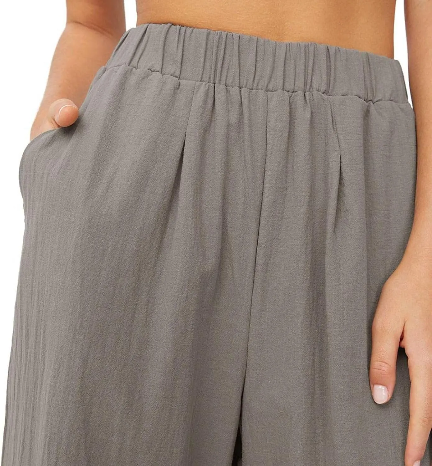 Lu's Chic Women's High Waisted Pants Wide Leg Trousers Beach Casual Palazzo Elastic Waist Casual