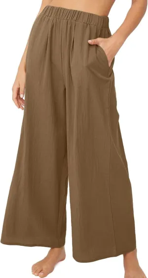 Lu's Chic Women's High Waisted Pants Wide Leg Trousers Beach Casual Palazzo Elastic Waist Casual
