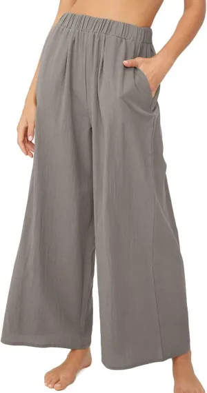 Lu's Chic Women's High Waisted Pants Wide Leg Trousers Beach Casual Palazzo Elastic Waist Casual