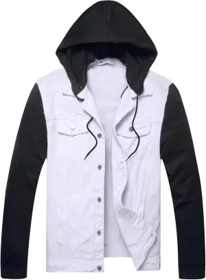 LZLER Hoodie Jean Jacket for Men,Casual Slim Fit Men's Denim Jacket with Hood