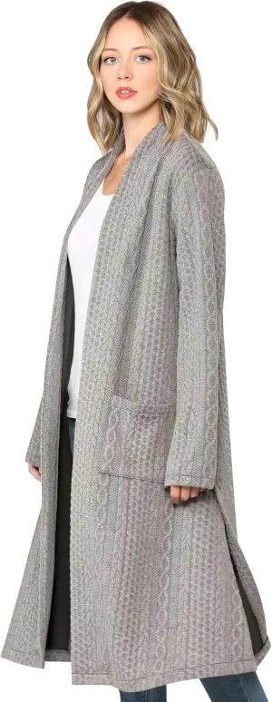 Made By Johnny Women's Casual Cozy Braided Open Front Long Pocket Cardigan Sweater