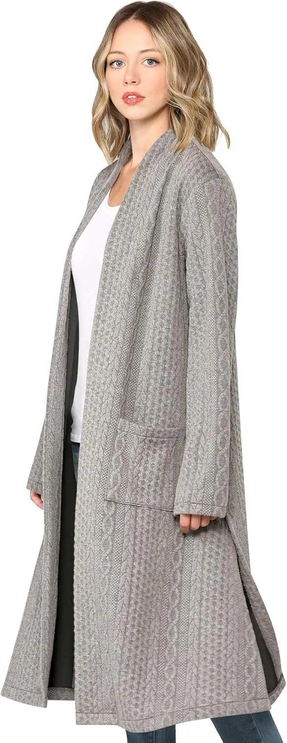 Made By Johnny Women's Casual Cozy Braided Open Front Long Pocket Cardigan Sweater