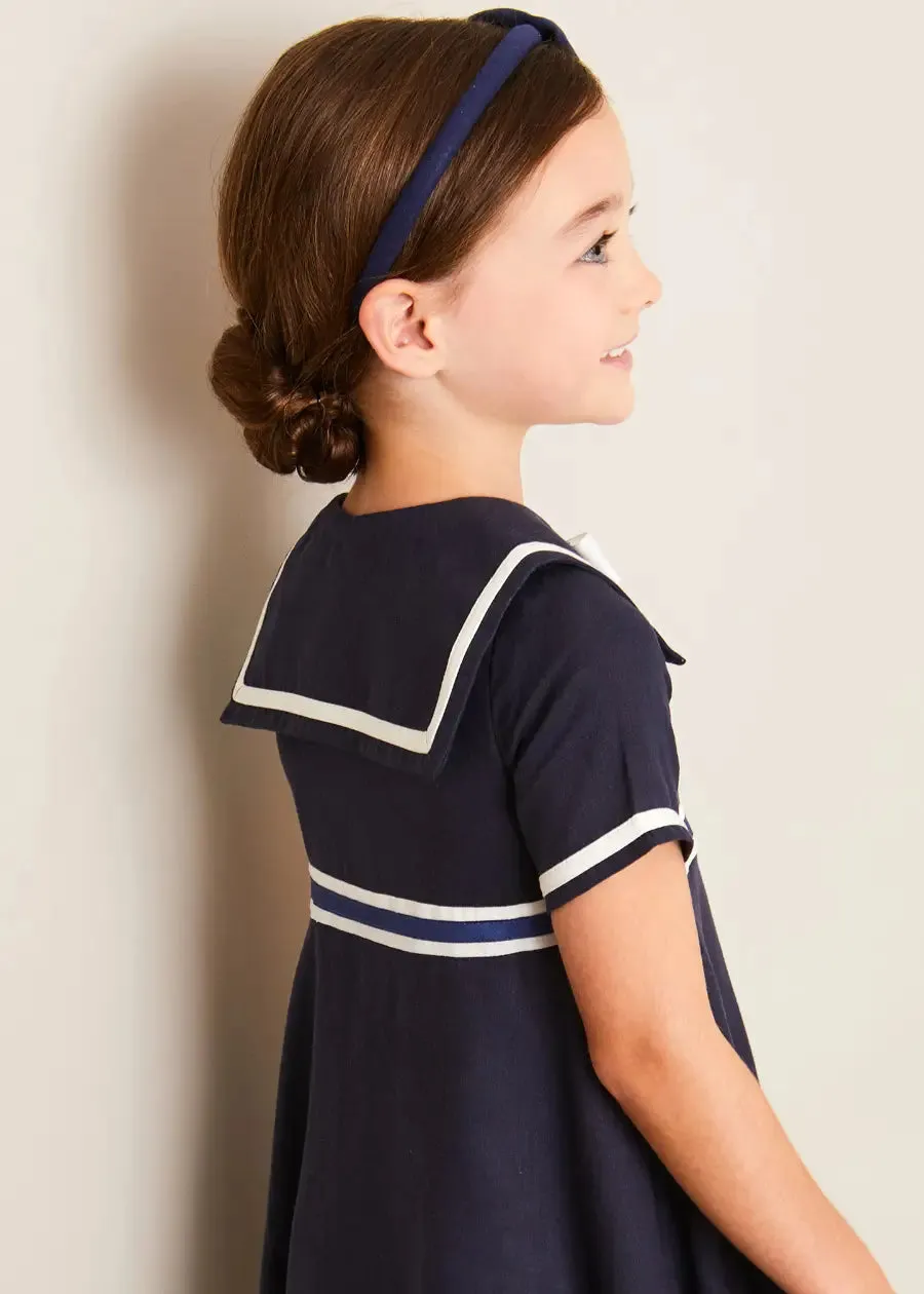 Mariner Collar Bow Detail Short Sleeve Dress in Navy (4-12yrs)